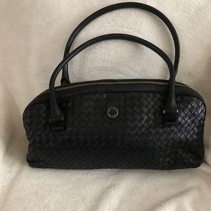 Woven leather handbag